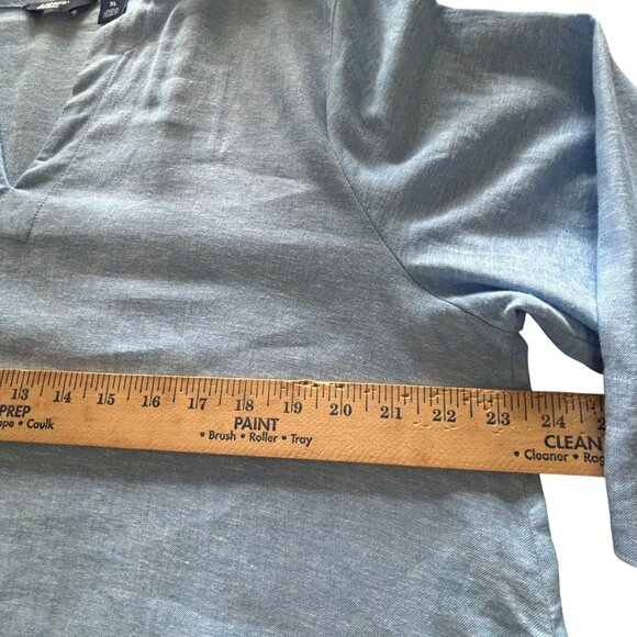 Lands End Womens Light Blue Linen-Blend Tunic Top XL With V-Neck & Side Slits - Picture 10 of 12